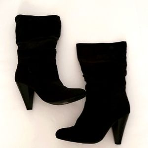 Bay Studio Natalie Black Faux Suede Button Detail Mid-Calf Boots